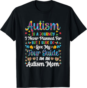 Retro Autism Mom Autism Is A Journey Autism Awareness Month T-Shirt - T-Shirt | Black