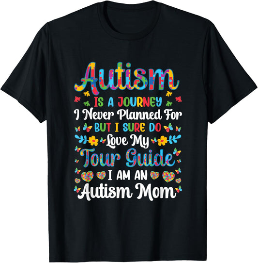 Retro Autism Mom Autism Is A Journey Autism Awareness Month T-Shirt - T-Shirt | Black