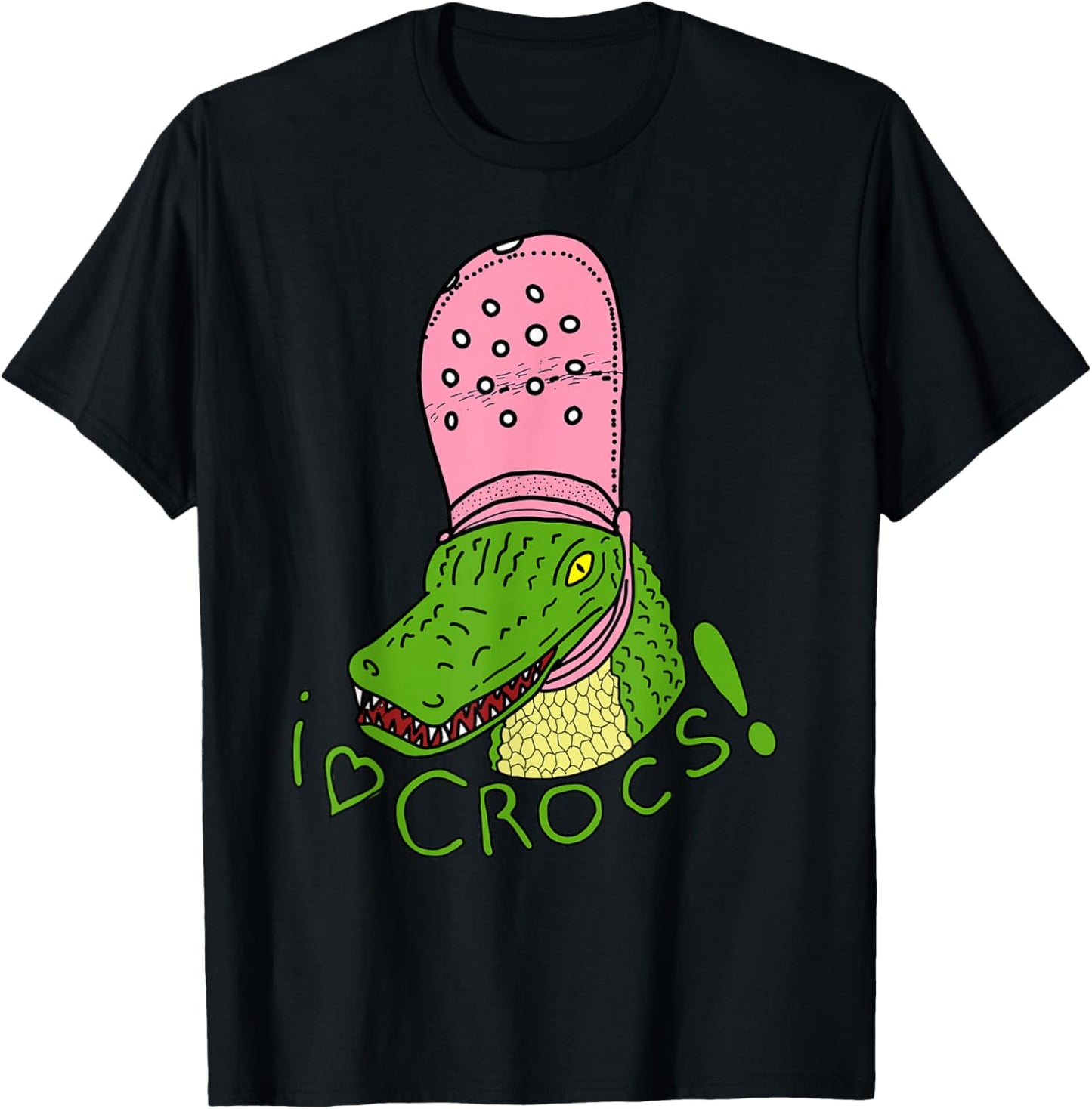 I Love Crocs Funny Alligator - Crocodile Wearing Cute Fangs , Black, S T-Shirt - T-Shirt | Black