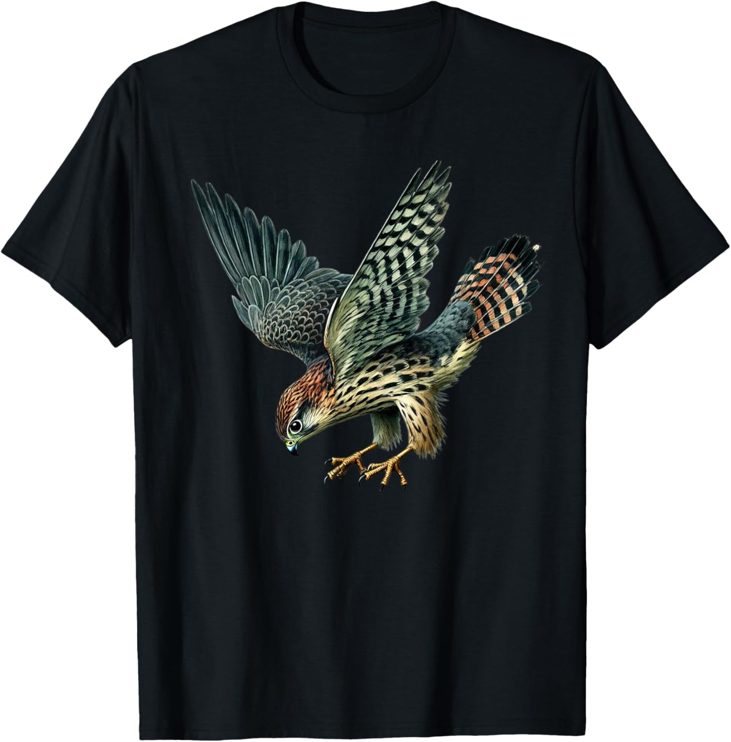 Watercolor Merlin Falcon Dive Wildlife Art T-Shirt - T-Shirt | Black