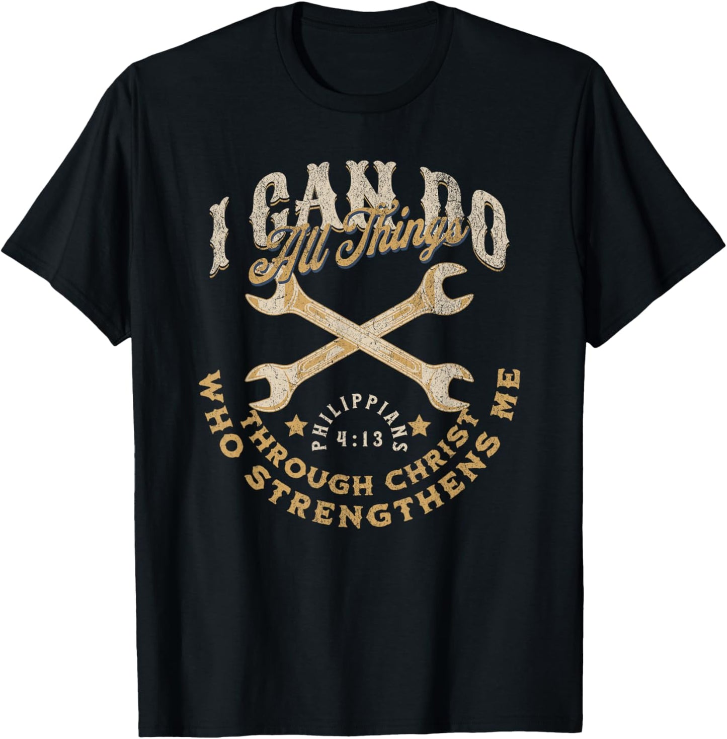 Cool Classic Car Mechanic Wrench Bible Scripture Verse Faith T-Shirt - T-Shirt | Black