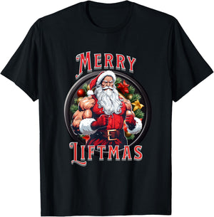 Swole Santa's Merry Liftmas, Buff Santa's T-Shirt - T-Shirt | Black