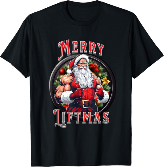 Swole Santa's Merry Liftmas, Buff Santa's T-Shirt - T-Shirt | Black