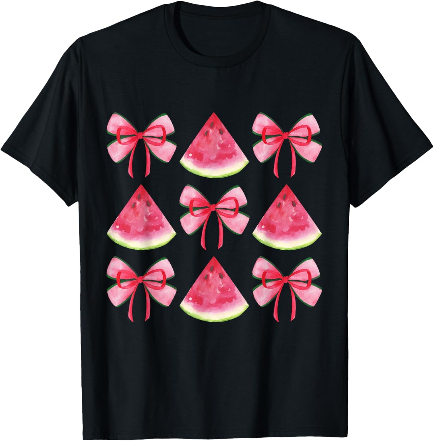 Watermelon Coquette Bow Girls Mom Women Summer Fruit Melon T-Shirt - T-Shirt | Black