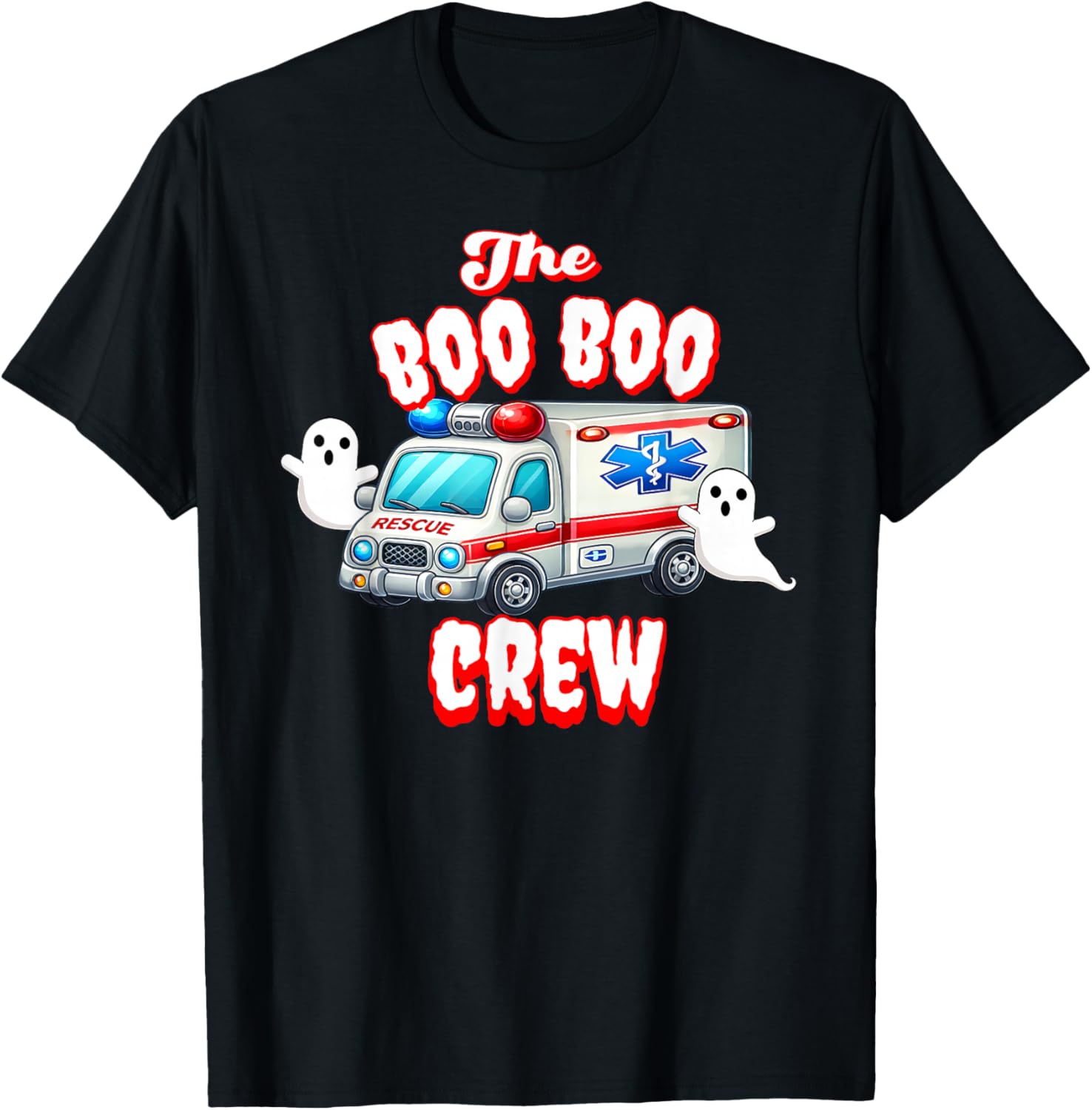 EMT Paramedic Boo Crew Ghost Halloween Nurse Scare Squad T-Shirt - T-Shirt | Black