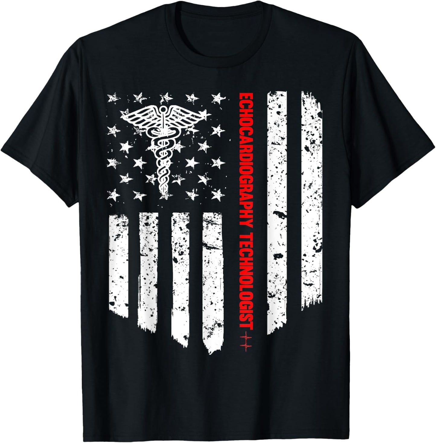 Echocardiography Technologist American Flag Patriotic Gift T-Shirt - T-Shirt | Black