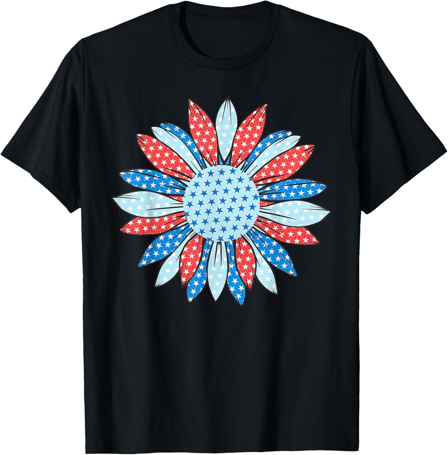 American Flag Sunflower 4th Of July Women Patriotic T-Shirt - T-Shirt | Black