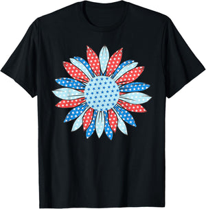 American Flag Sunflower 4th Of July Women Patriotic T-Shirt - T-Shirt | Black