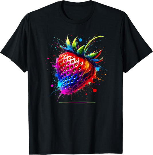 Farbenfrohe Splash Art Erdbeere Erdbeeren T-Shirt - T-Shirt | Black