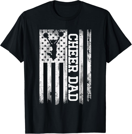 Cheer Dad American Flag Cheerleader Rebel Cheerleading for Kids Men T-Shirt - T-Shirt | Black