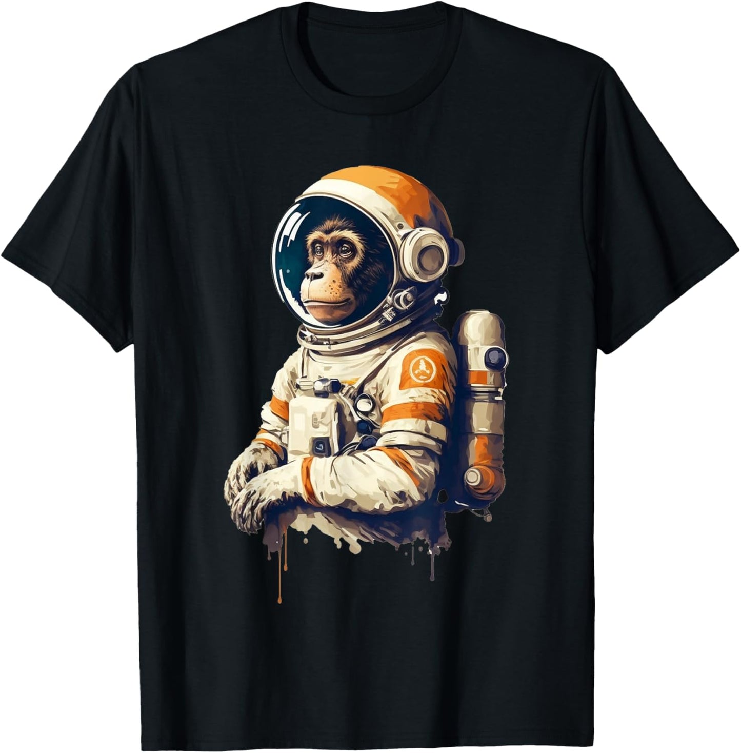 Retro Monkey Space Astronaut Chimp Art Funny Sci-Fi Design T-Shirt - T-Shirt | Black