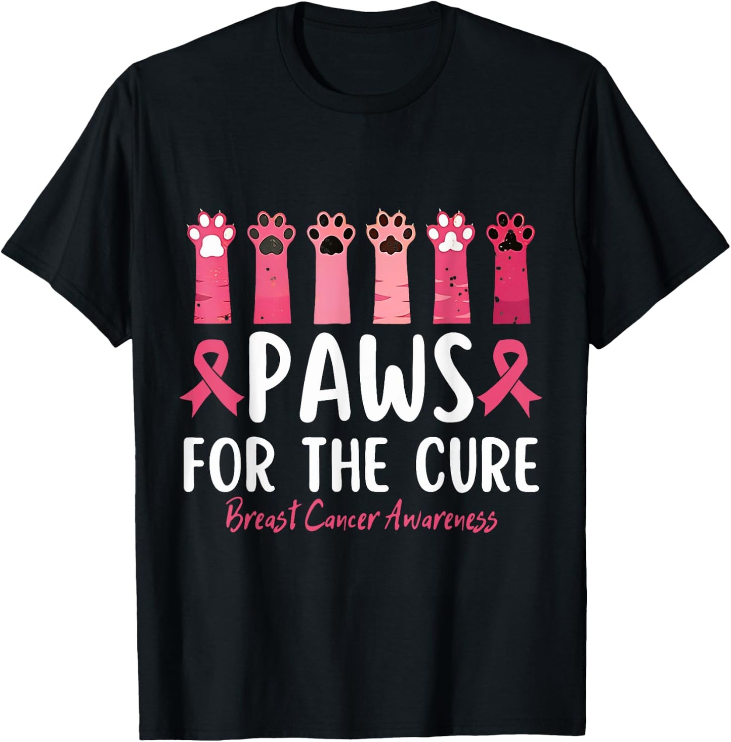 Paws For The Cure Breast Cancer Awareness T-Shirt - T-Shirt | Black