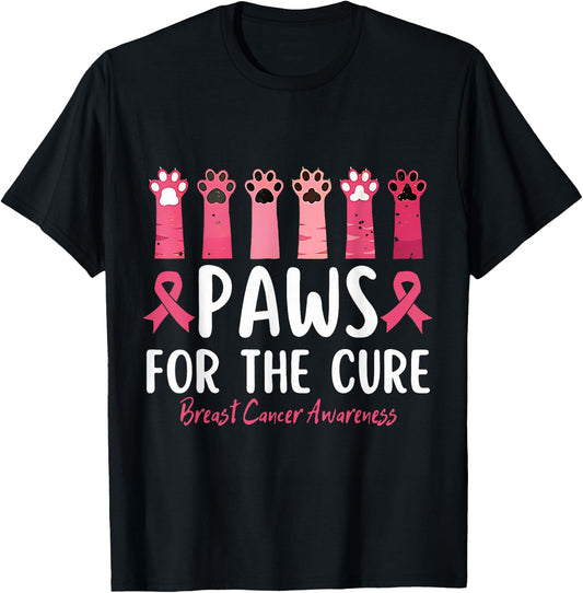 Paws For The Cure Breast Cancer Awareness T-Shirt - T-Shirt | Black