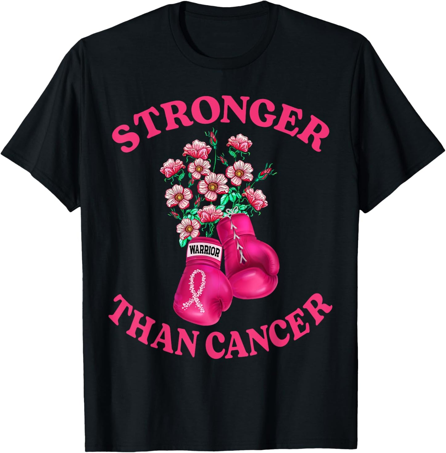Stronger Than Cancer Boxing Gloves Pink Ribbon Breast Cancer T-Shirt - T-Shirt | Black