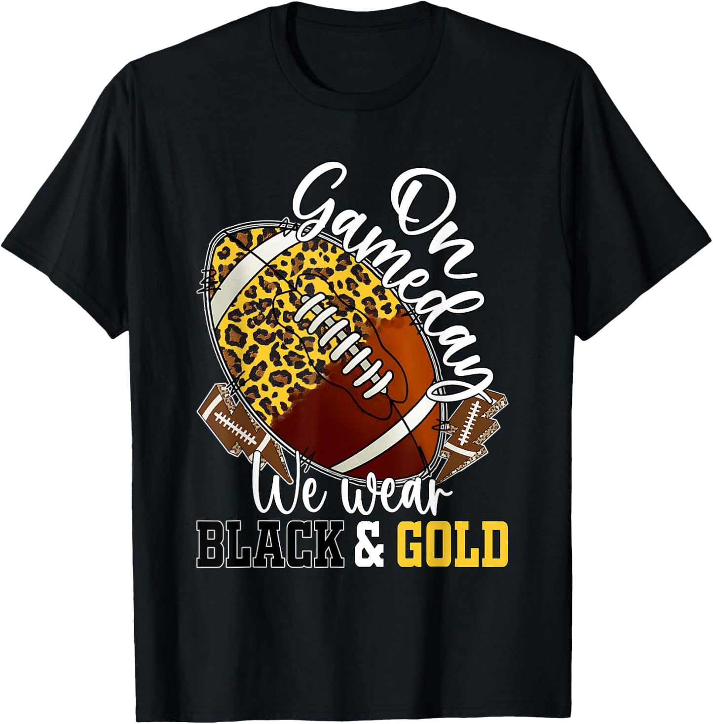 On Gameday Football We Wear Black And Gold School Spirit T-Shirt - T-Shirt | Black