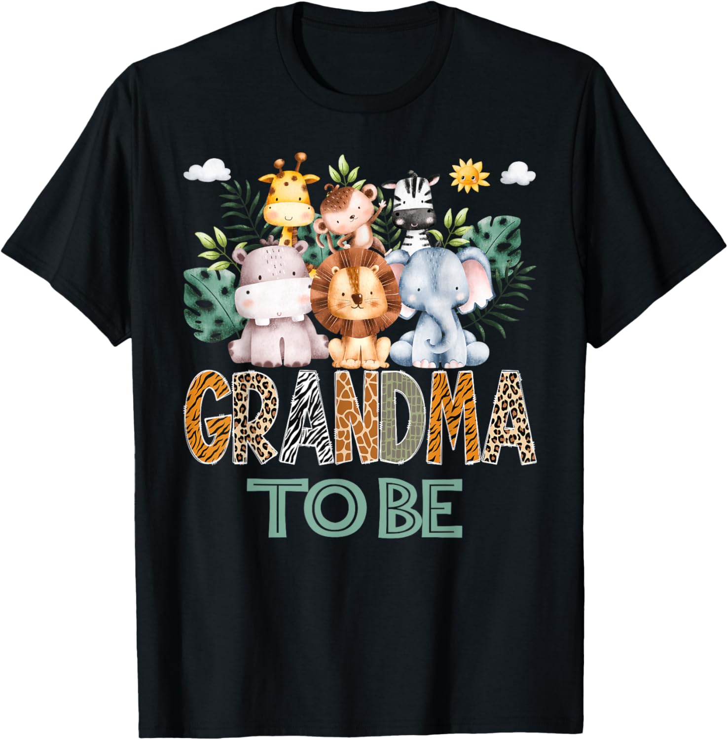Soon To Be Grandma Jungle Animal Safari Gender Reveal T-Shirt - T-Shirt | Black