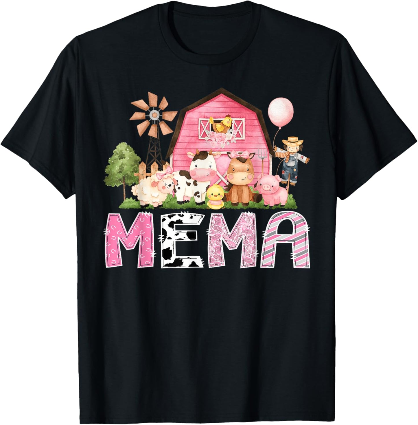 Mema Pink Farm Cow Birthday Girl Matching Family T-Shirt - T-Shirt | Black