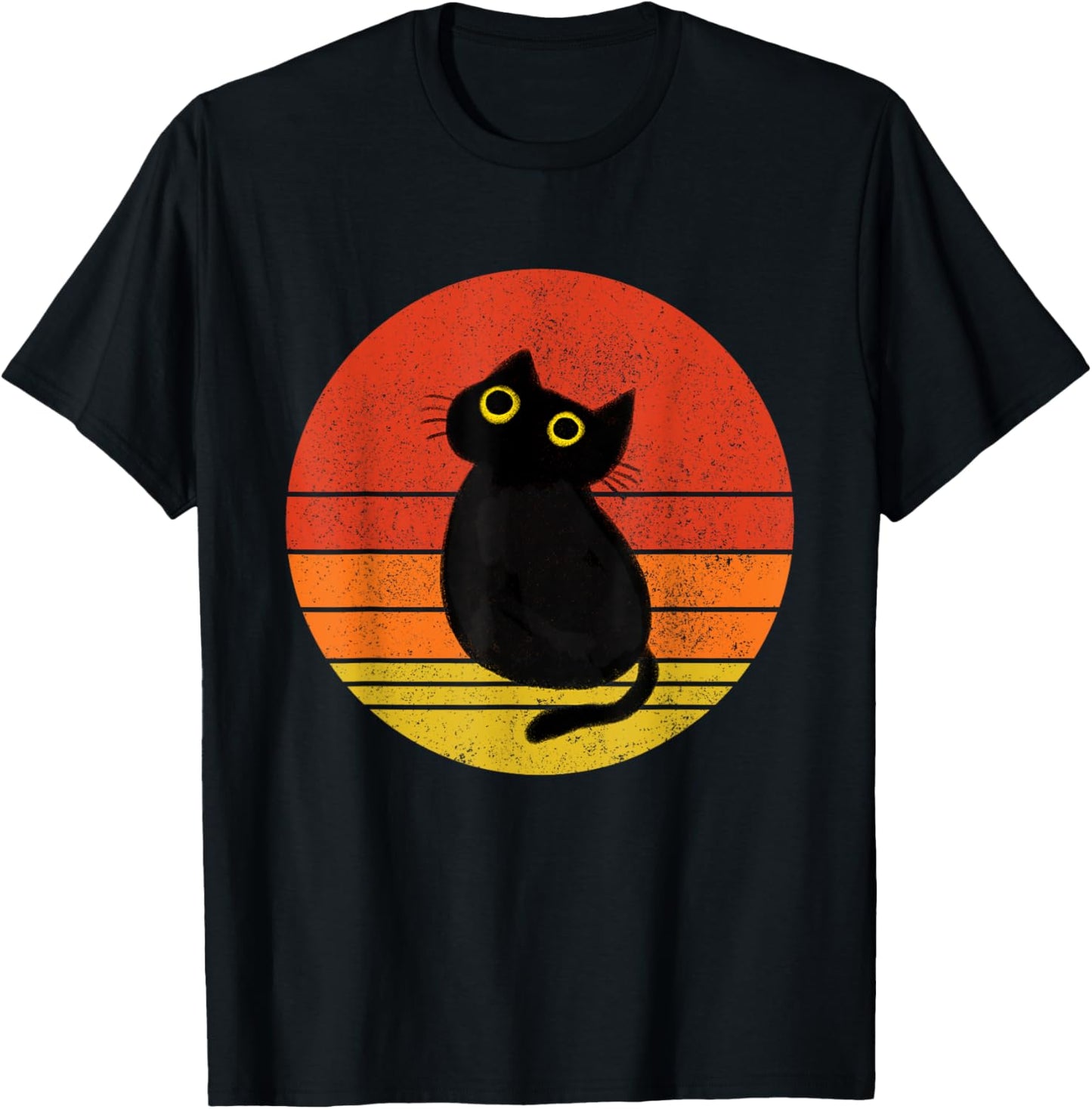 Cute Black Cat Vintage Sunset Cat Lover Cat Owner T-Shirt - T-Shirt | Black