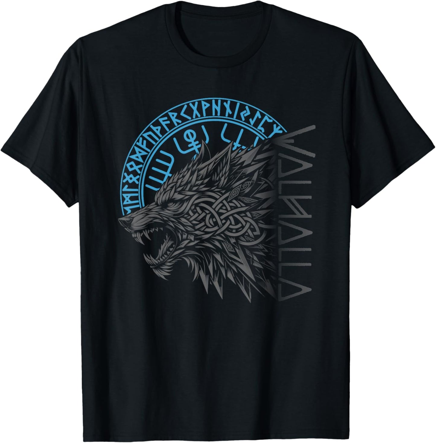 Walhalla Wolf Wolves Odins Runes Nordic Compass Viking T-Shirt - T-Shirt | Black
