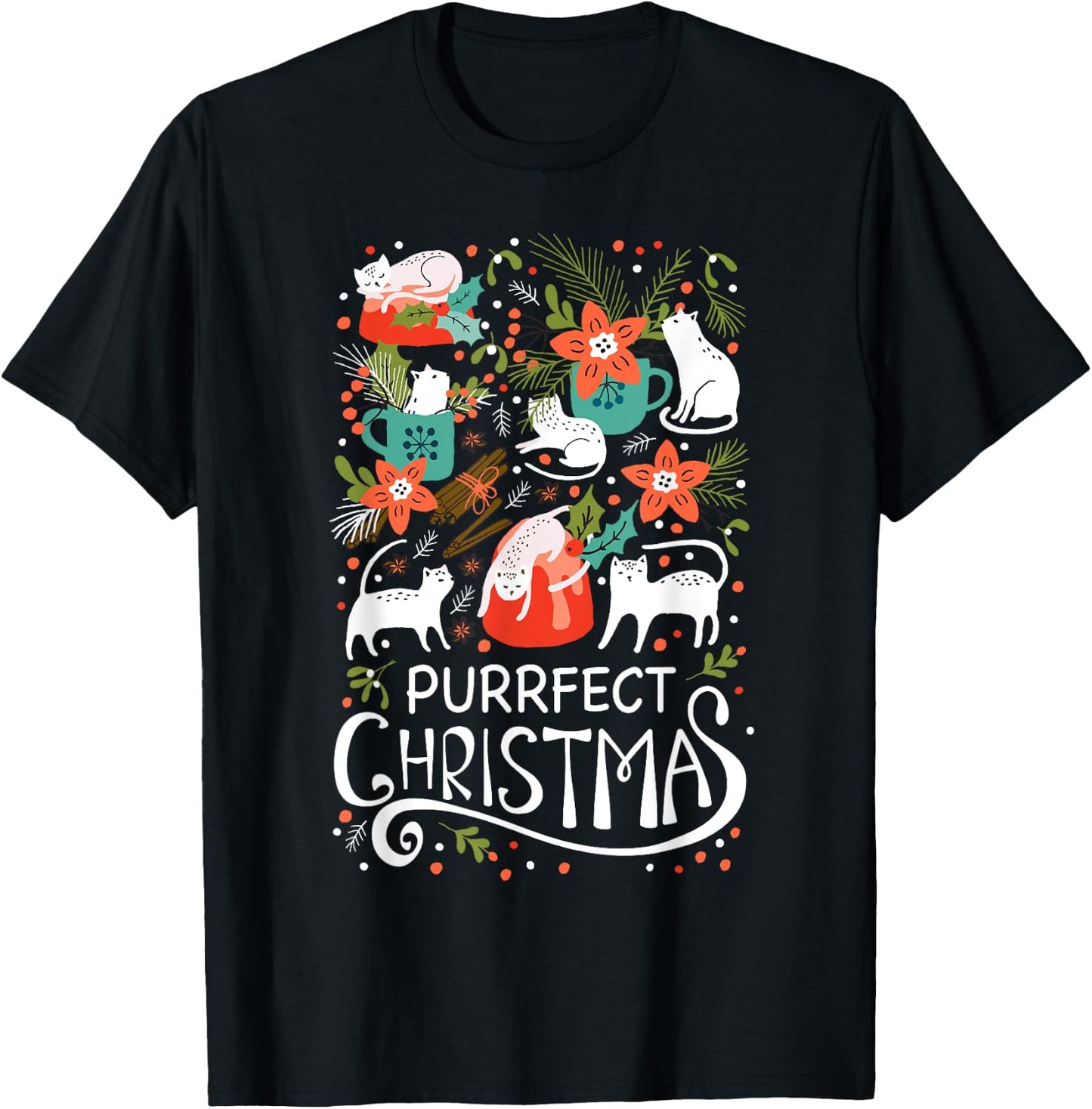 Cute Purrfect Christmas Cat Xmas Cat Lover Gift Men Women Kids T-Shirt - T-Shirt | Black