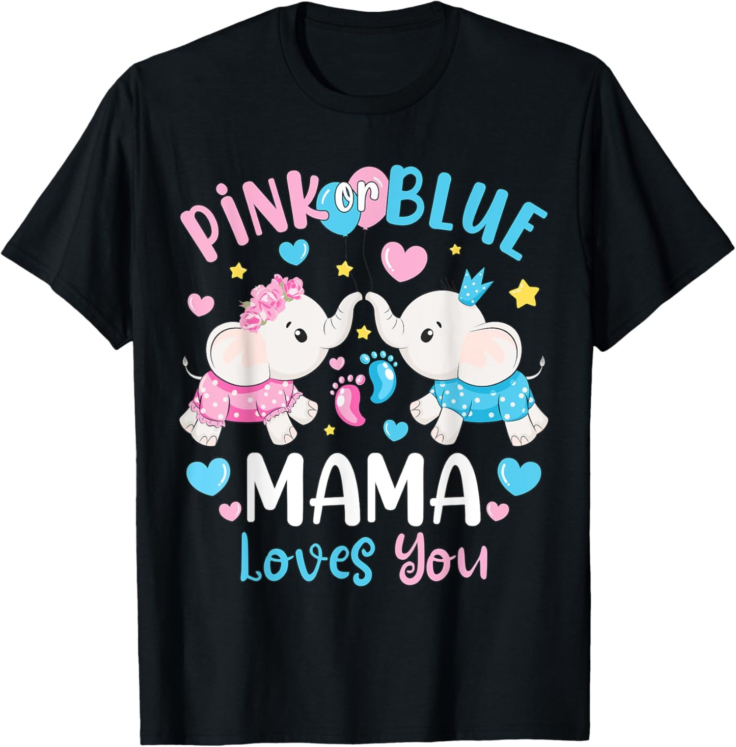 Pink or Blue Mama Mom Loves You Gender Reveal Elephant T-Shirt - T-Shirt | Black