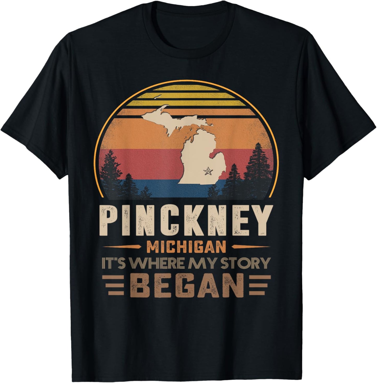 Vintage Pinckney Michigan Hometown My Story Began T-Shirt - T-Shirt | Black