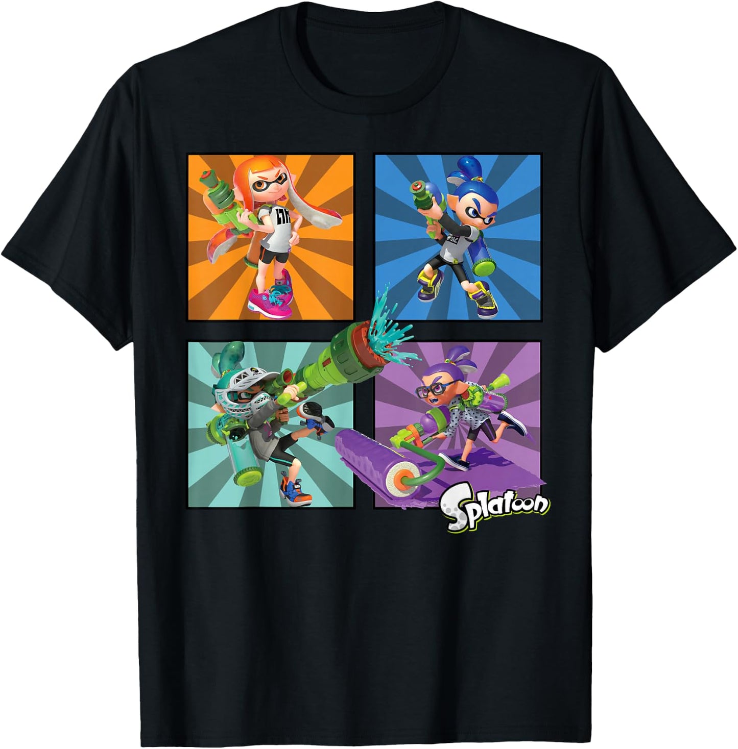 Splatoon Four Character Box Up T-Shirt - T-Shirt | Black