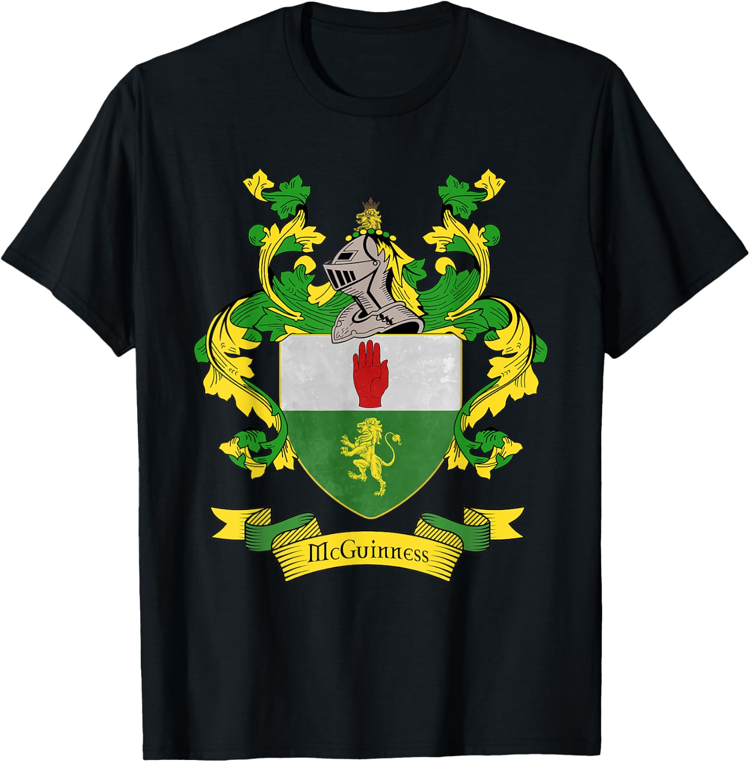 McGuinness Coat of Arms | McGuinness Surname Family Crest T-Shirt - T-Shirt | Black