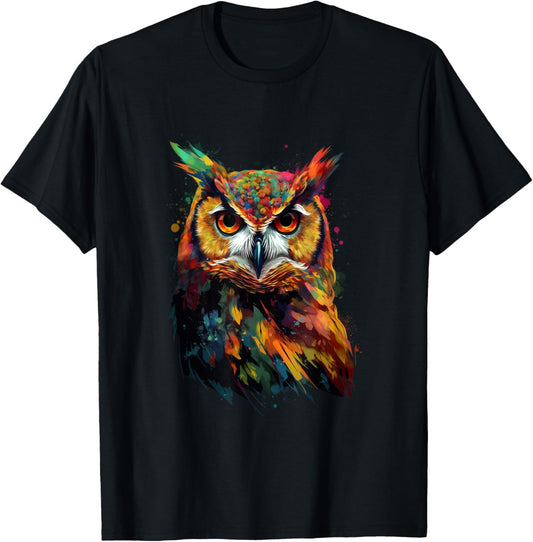 Owl Lovers Pop Art Colorful Owl T-Shirt - T-Shirt | Black