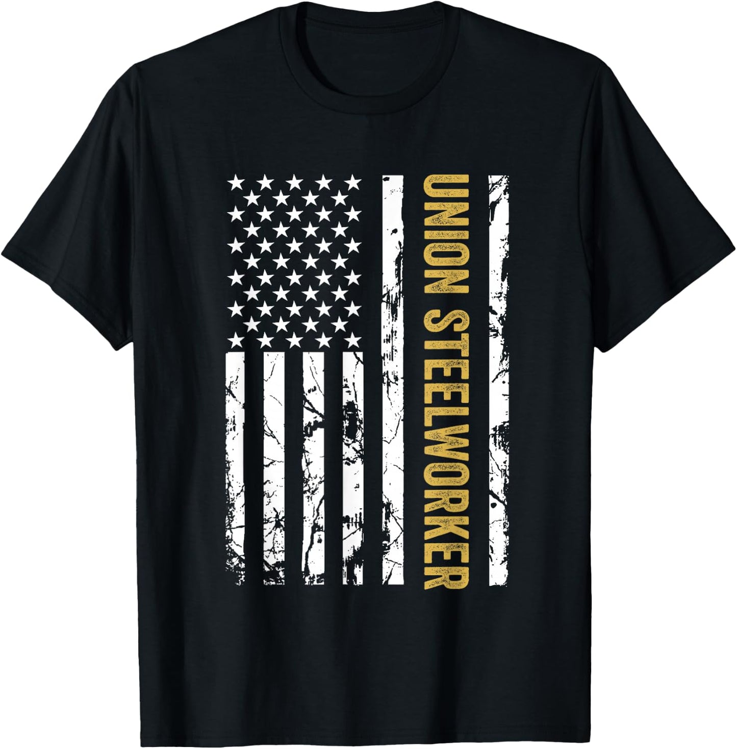 Union Steelworker USA American Flag Pro Union Workers Rights T-Shirt - T-Shirt | Black