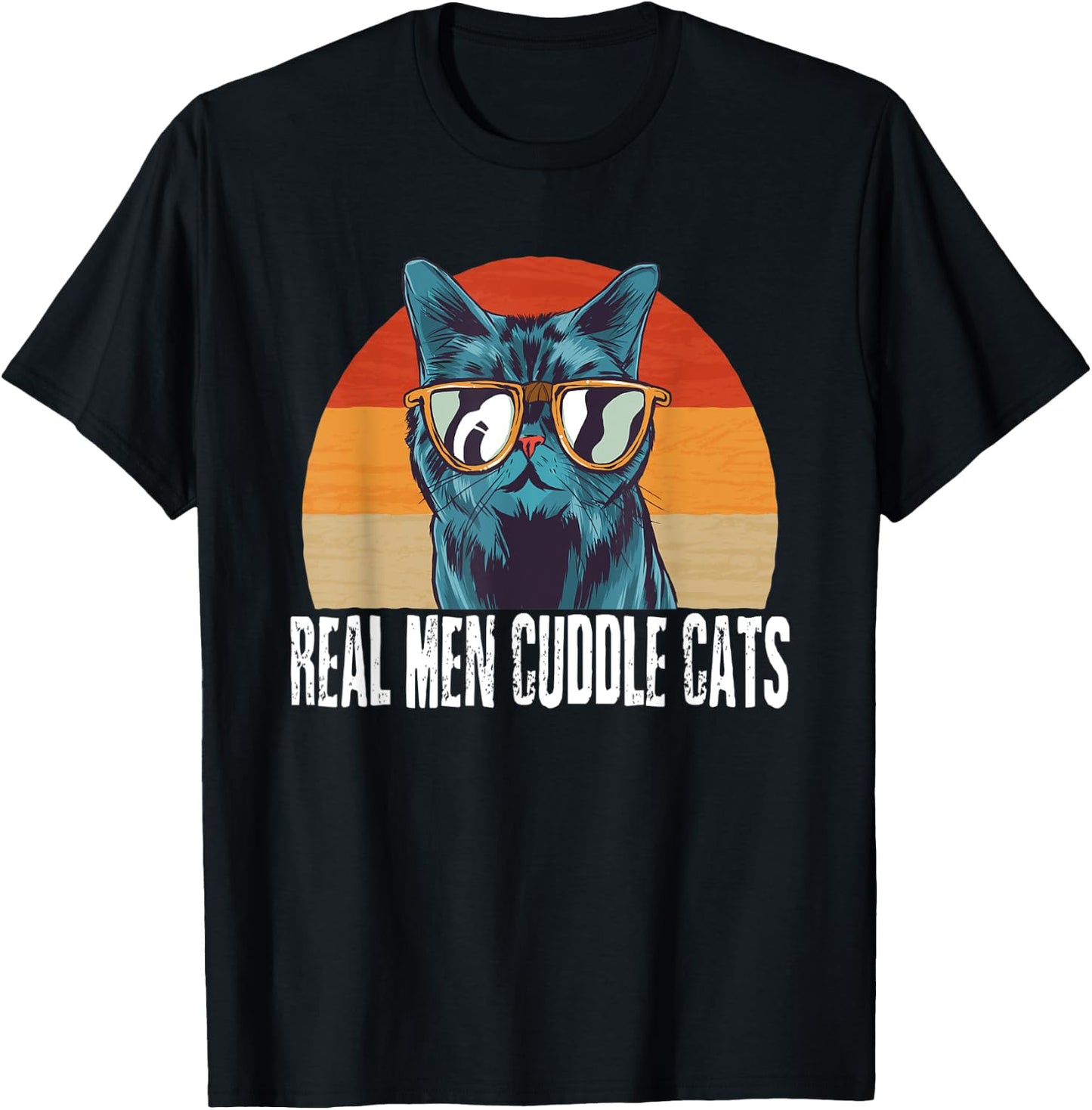 Real Men Cuddle Cats Cat Daddy Dad Vintage Retro T-Shirt - T-Shirt | Black