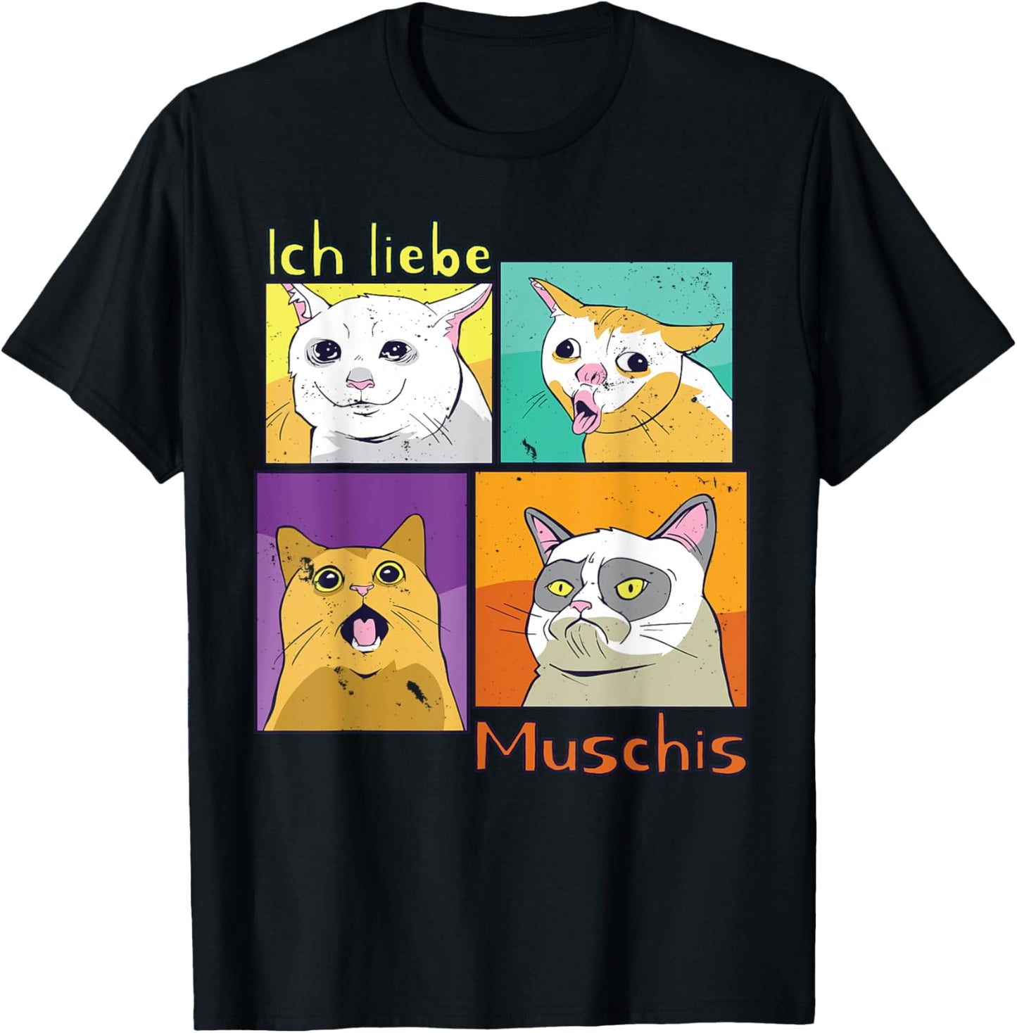 Lustiger Spruch Ich liebe Muschis Katzen Meme T-Shirt - T-Shirt | Black