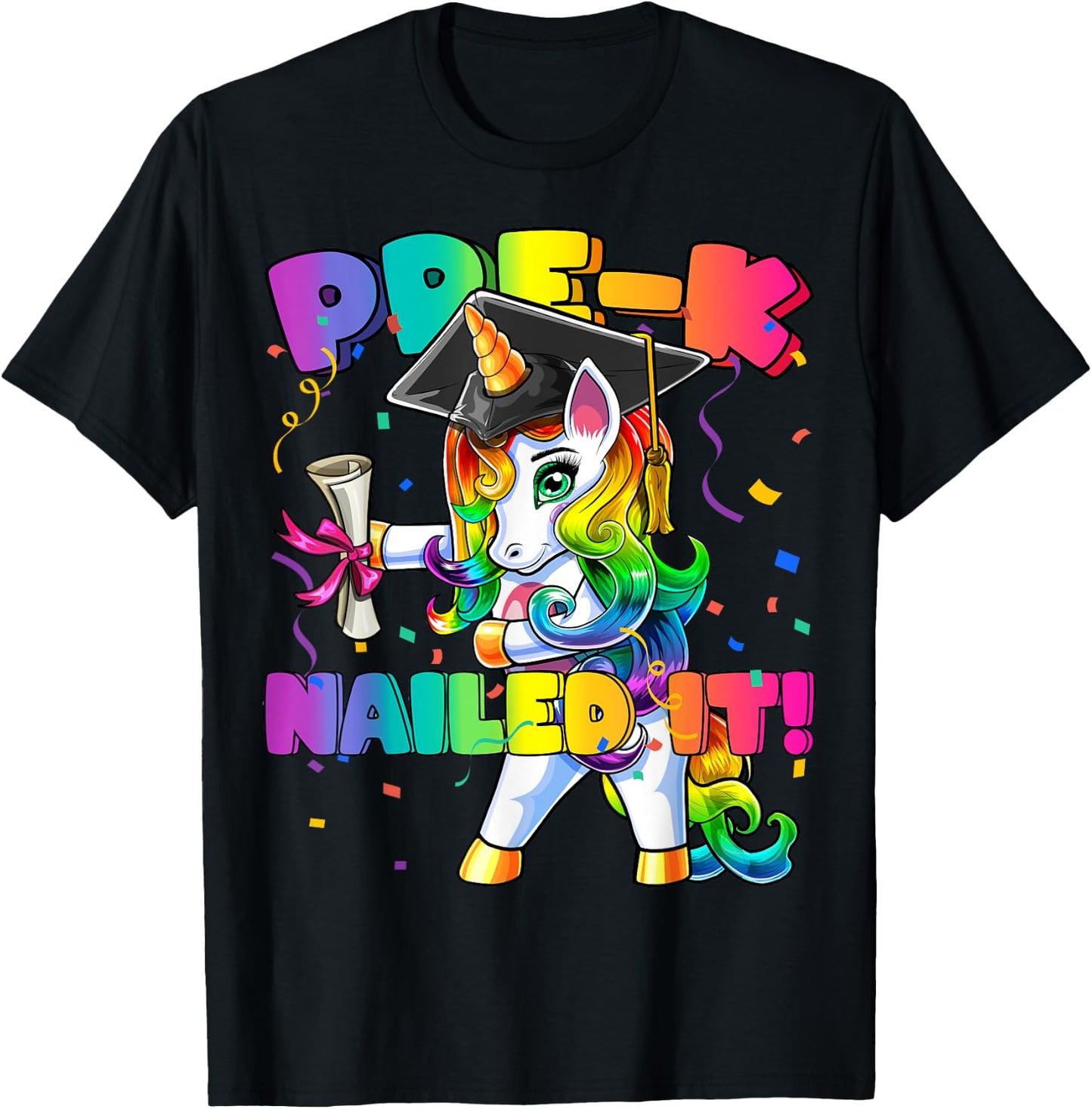 Flossing Unicorn Pre-K Graduation Cap Diploma Gift Girls T-Shirt - T-Shirt | Black
