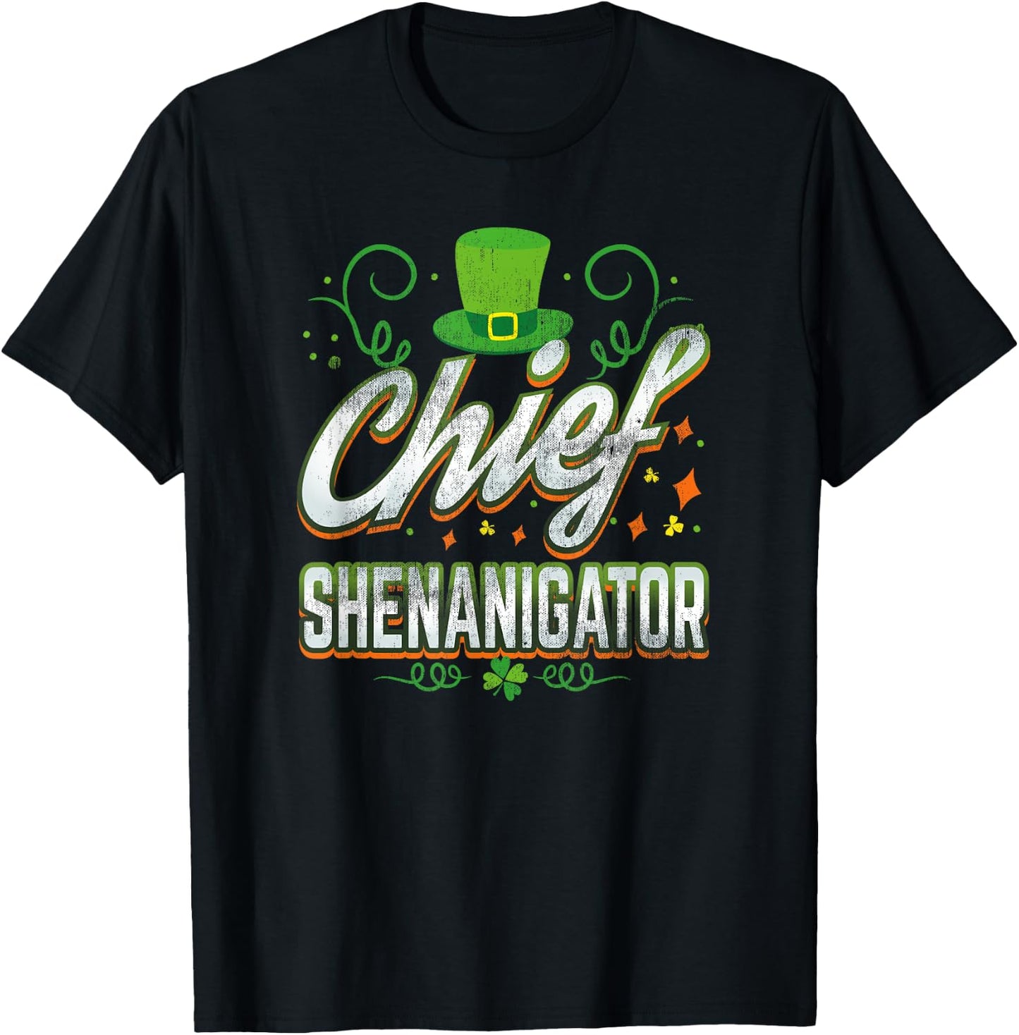 Retro Chief Shenanigator Lucky Leprechaun Hat St Patrick Day T-Shirt - T-Shirt | Black