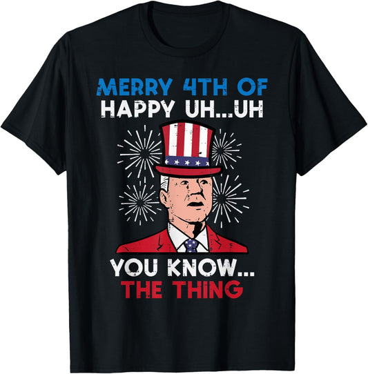 Merry 4th Of July Joe Funny Confused Patriot Men Women T-Shirt - T-Shirt | Black