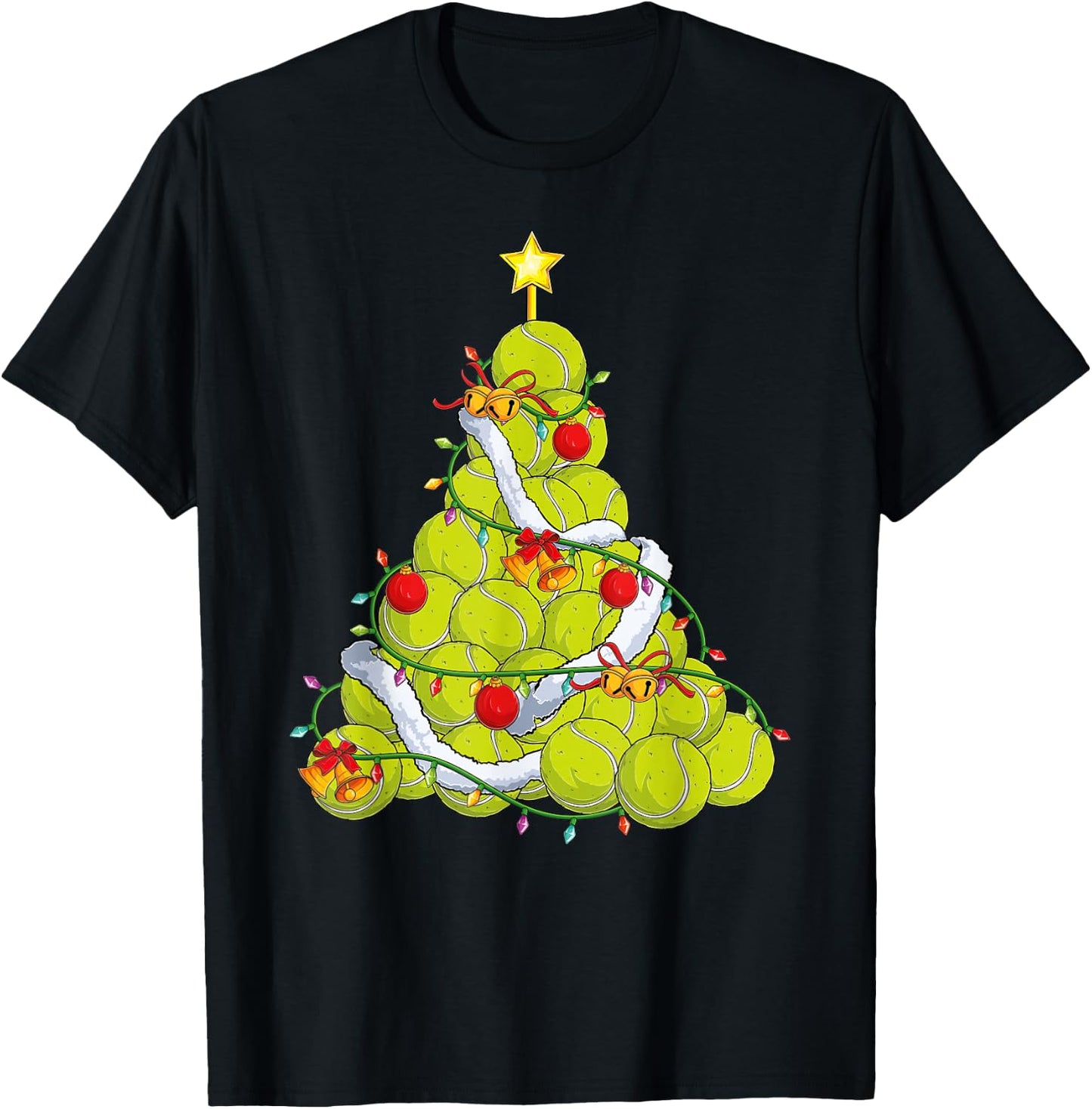 Tennis Christmas Tree Xmas Pajamas player coach Men Women T-Shirt - T-Shirt | Black