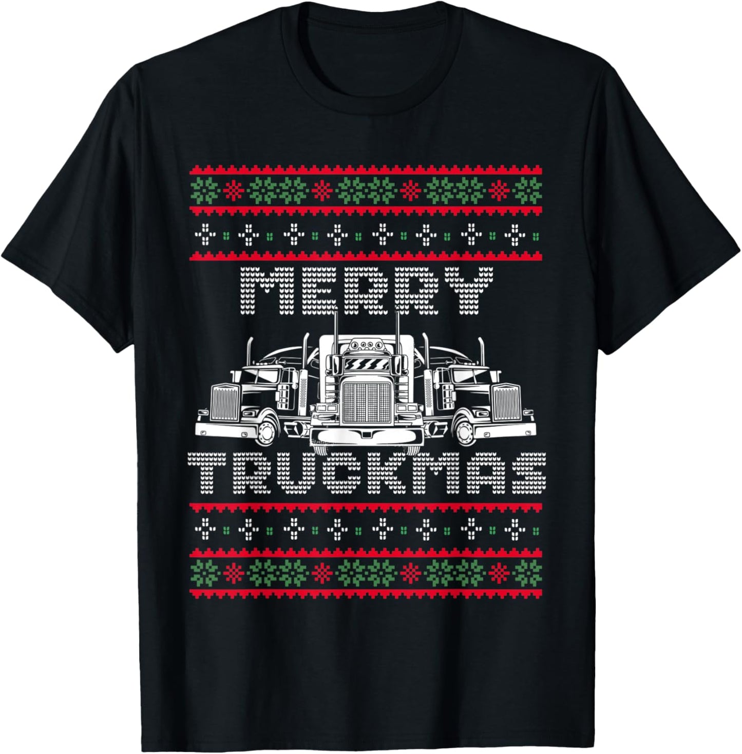 Christmas Semi Truck Funny Christmas Trucker Merry Truckmas T-Shirt - T-Shirt | Black