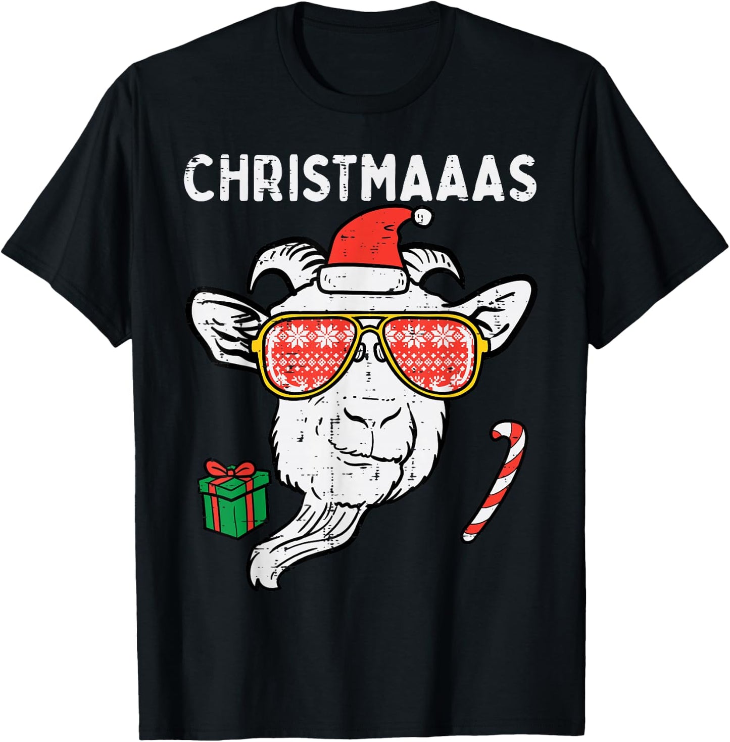 Christmas Goat Santa Xmas Farm Animal Farmer Men Women Kids T-Shirt - T-Shirt | Black