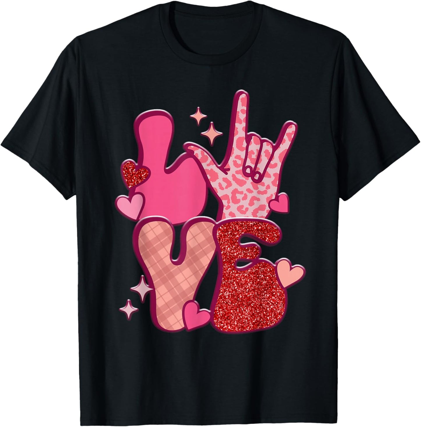 Retro Sign Language Valentines Day LOVE ASL Finger Spelling T-Shirt - T-Shirt | Black
