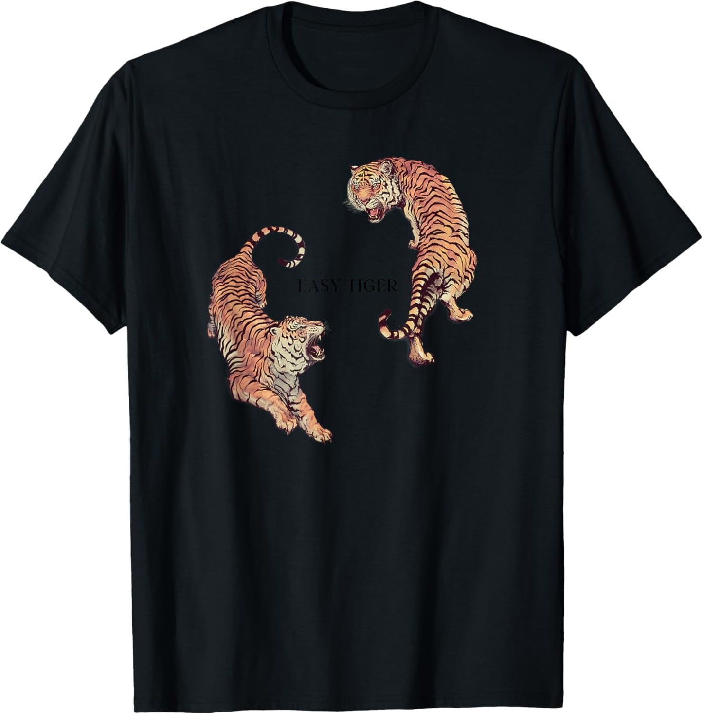 Vintage Easy Tiger Graphic, Chinese Tiger Aesthetic T-Shirt - T-Shirt | Black