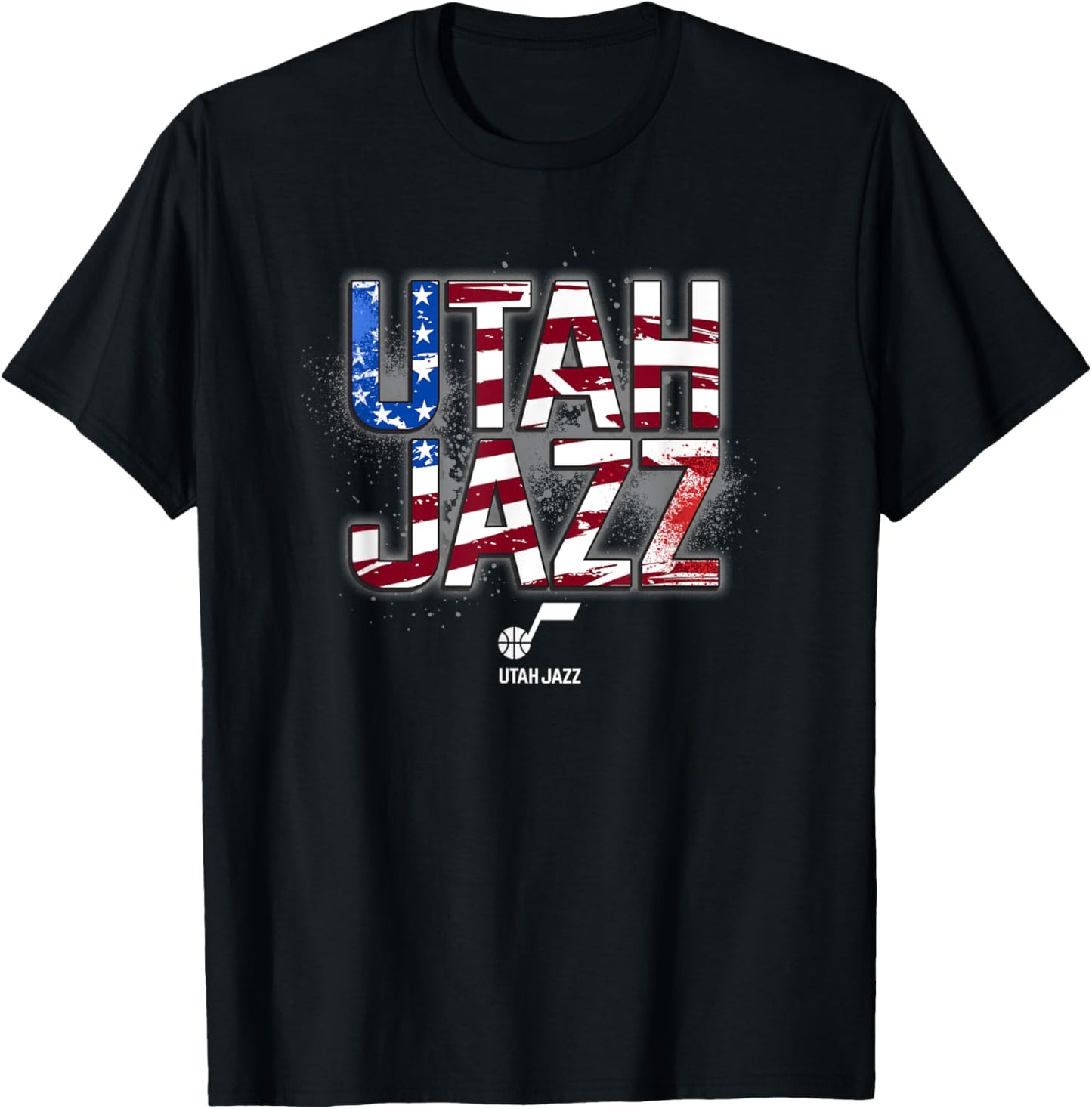 NBA Utah Jazz American Flag Distressed Paint Spill Logo T-Shirt - T-Shirt | Black