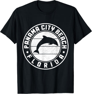 Panama City Beach Florida Dolphin Souvenir Vintage T-Shirt - T-Shirt | Black