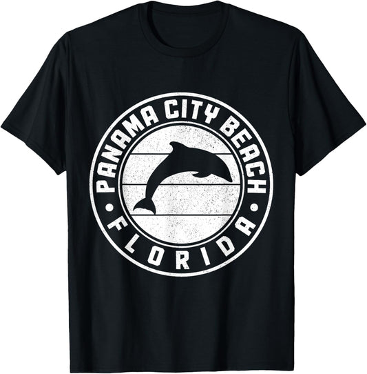 Panama City Beach Florida Dolphin Souvenir Vintage T-Shirt - T-Shirt | Black