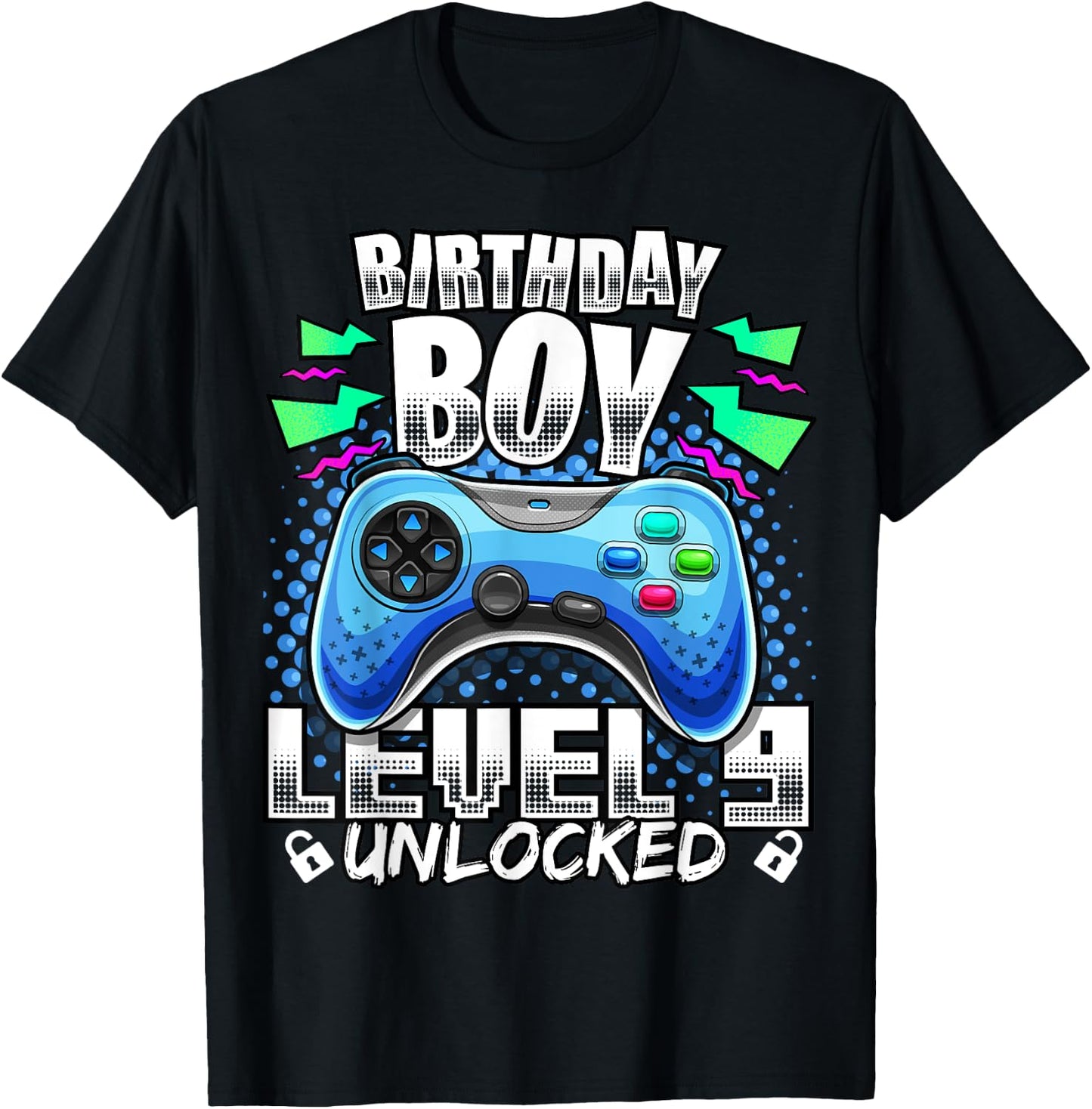 Level 9 Unlocked Video Game 9th Birthday Gamer Gift Boys T-Shirt - T-Shirt | Black