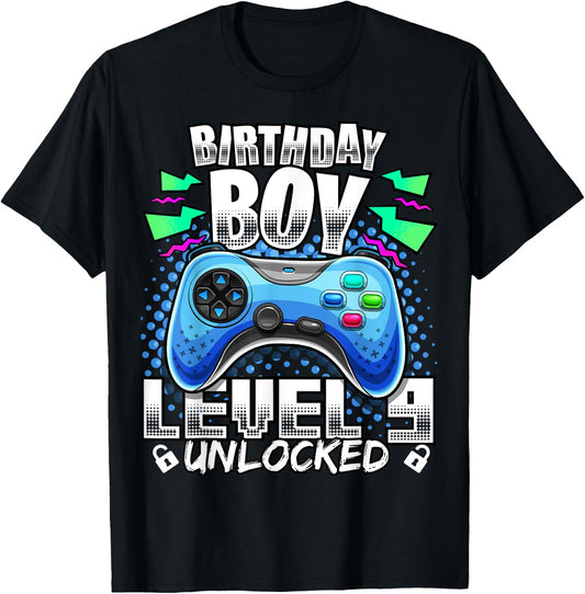 Level 9 Unlocked Video Game 9th Birthday Gamer Gift Boys T-Shirt - T-Shirt | Black