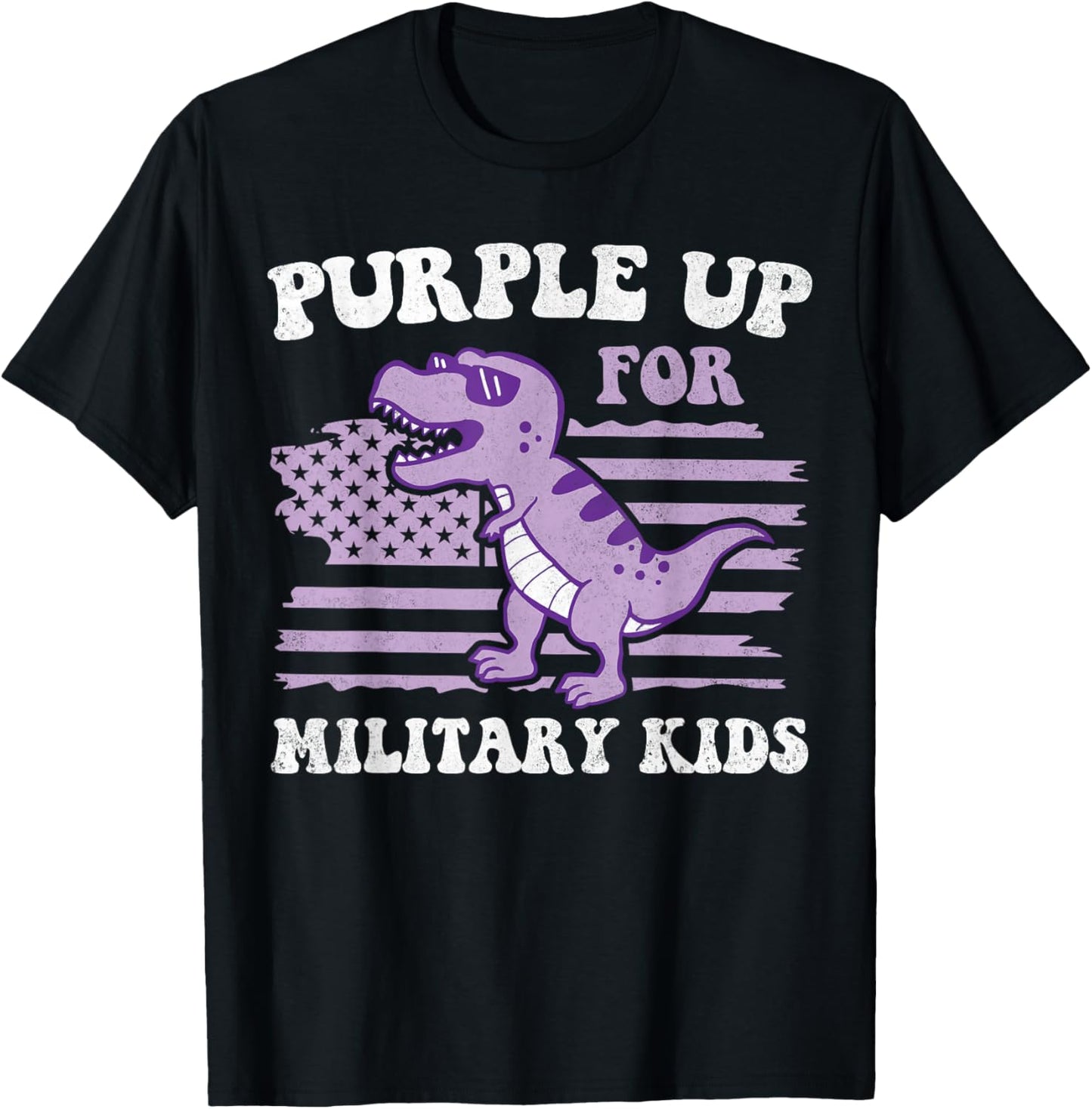 Purple Up For Military Kids Military Child Month Dino Boys T-Shirt - T-Shirt | Black