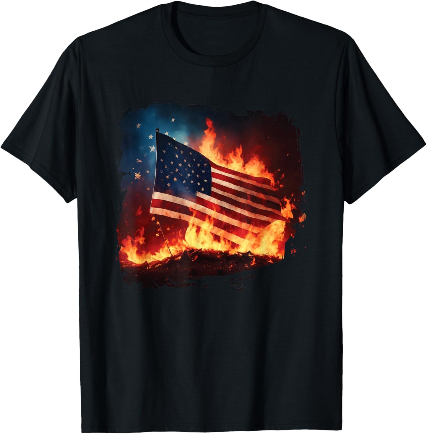 Fire and Flames of America Burning Patriotic American Flag T-Shirt - T-Shirt | Black