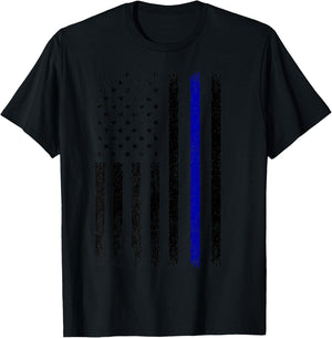 Police Thin Blue Line Flag USA American Patriotic T-Shirt - T-Shirt | Black