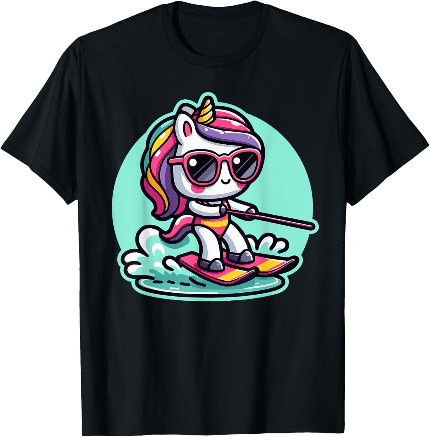 Waterski Girl Waterskier Unicorn Waterski T-Shirt - T-Shirt | Black