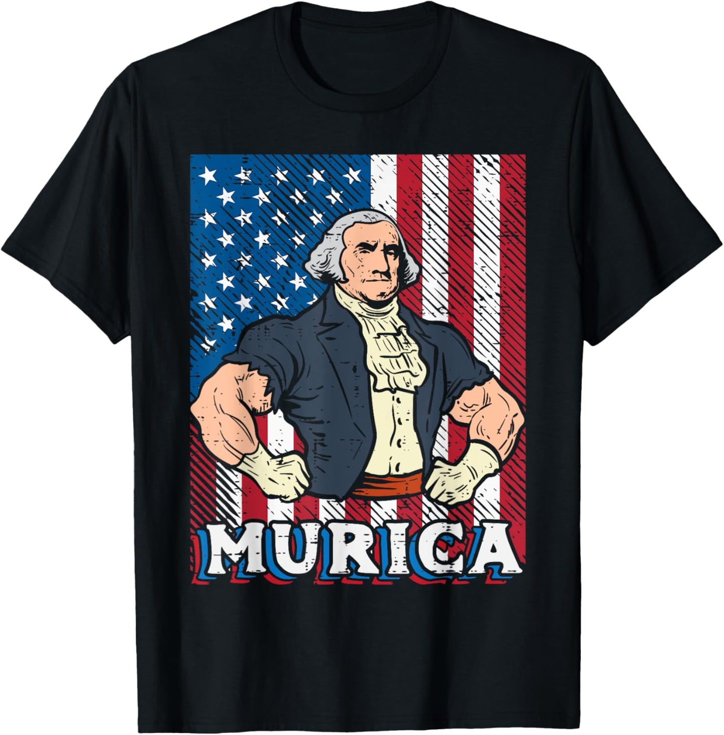 4th July Buff George Washington Murica Gym Patriot Men Women T-Shirt - T-Shirt | Black